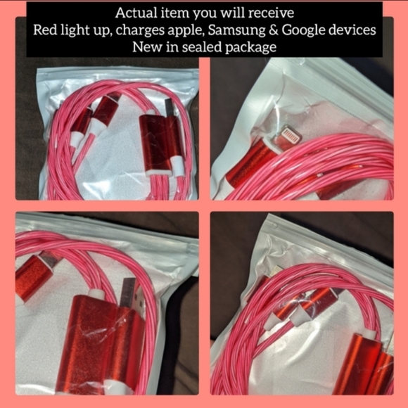 5/25 blue or Red light up LED Micro USB type C iphone samsung charger 3-in-1 - Picture 8 of 9